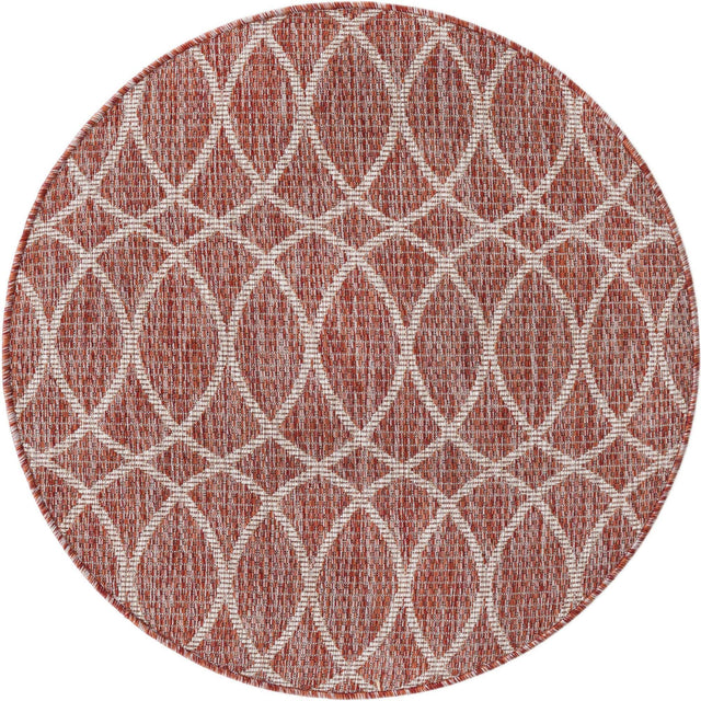 Rust Red 3' 1 x 3' 1 Outdoor Trellis Round Area Rug Weather Resistant for Patio, Deck, Terrace, Balcony, Porch Geometric Design Water Safe Outside Carpet for Sale at Rug Engine