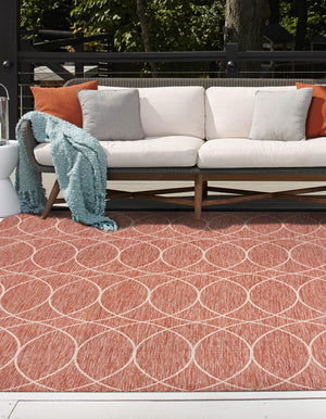 Rust Red 10' x 10' Outdoor Trellis Square Area Rug Weather Resistant for Patio, Deck, Terrace, Balcony, Porch Geometric Design Water Safe Outside Carpet for Sale at Rug Engine