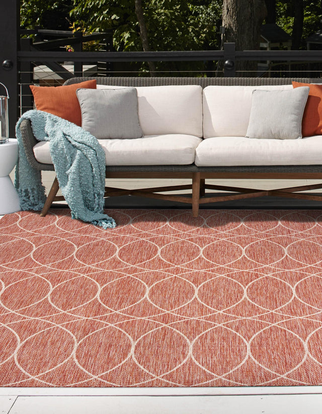 Rust Red 10' x 10' Outdoor Trellis Square Area Rug Weather Resistant for Patio, Deck, Terrace, Balcony, Porch Geometric Design Water Safe Outside Carpet for Sale at Rug Engine
