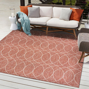 Rust Red 10' x 10' Outdoor Trellis Square Area Rug Weather Resistant for Patio, Deck, Terrace, Balcony, Porch Geometric Design Water Safe Outside Carpet for Sale at Rug Engine