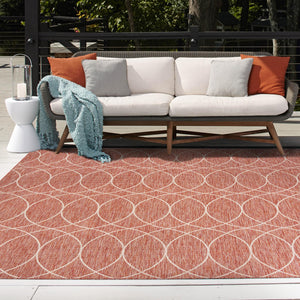 Rust Red 10' x 10' Outdoor Trellis Square Area Rug Weather Resistant for Patio, Deck, Terrace, Balcony, Porch Geometric Design Water Safe Outside Carpet for Sale at Rug Engine