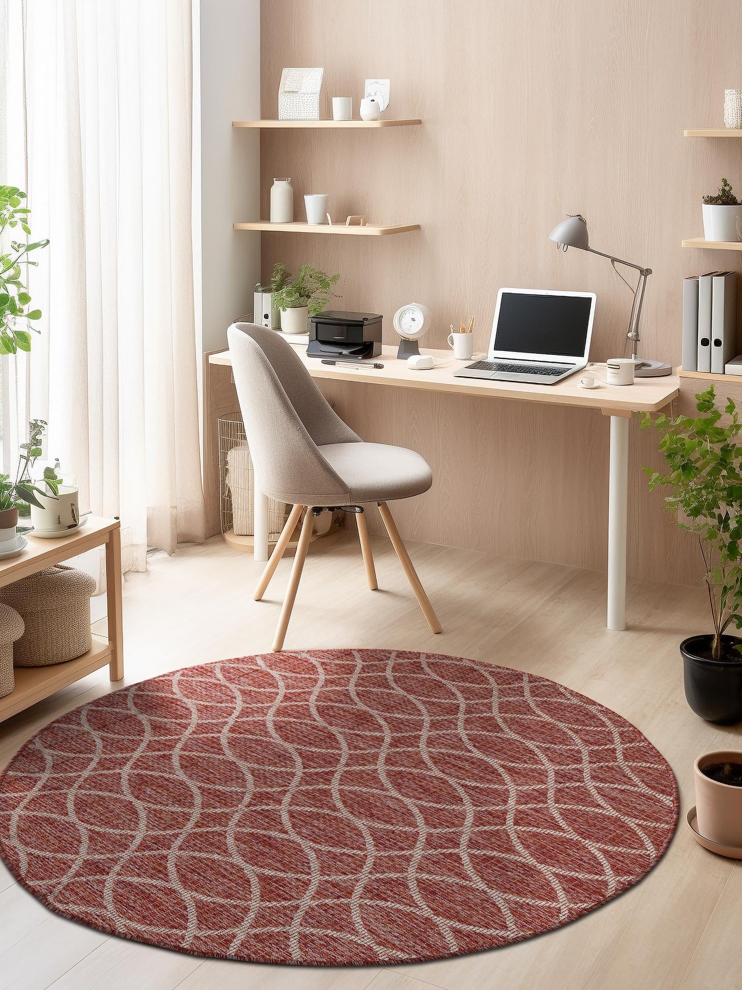 Rust Red 10' x 10' Outdoor Trellis Round Area Rug Weather Resistant for Patio, Deck, Terrace, Balcony, Porch Geometric Design Water Safe Outside Carpet for Sale at Rug Engine