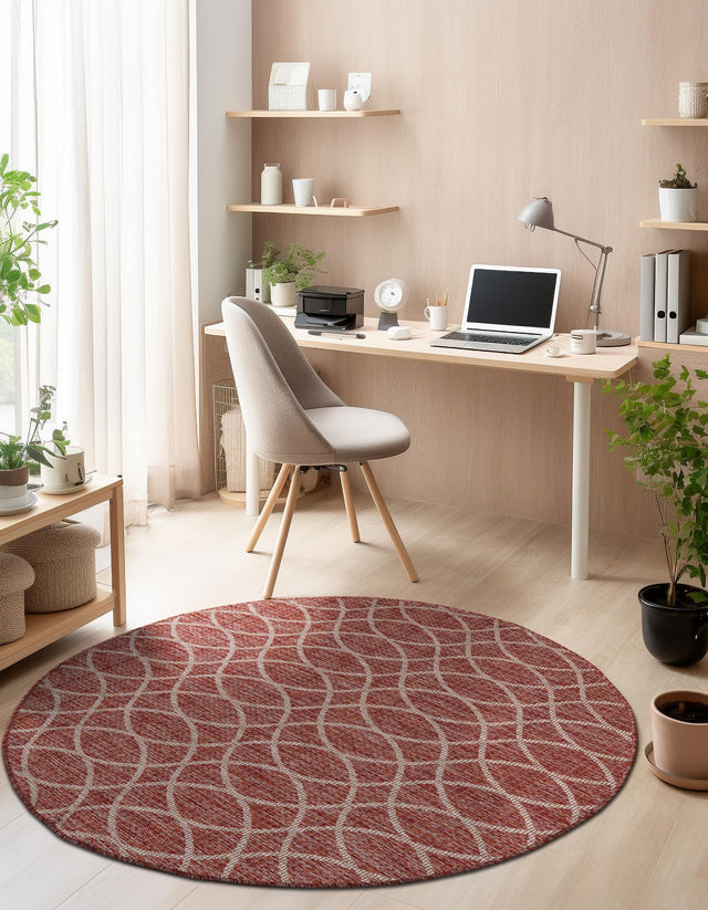 Rust Red 10' x 10' Outdoor Trellis Round Rug