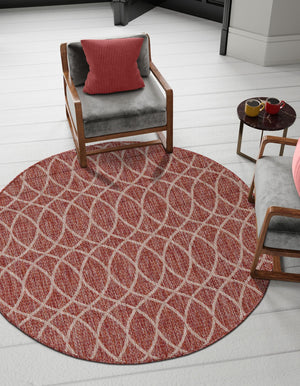 Rust Red 3' 1 x 3' 1 Outdoor Trellis Round Area Rug Weather Resistant for Patio, Deck, Terrace, Balcony, Porch Geometric Design Water Safe Outside Carpet for Sale at Rug Engine