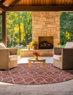 Rust Red 4' 1 x 4' 1 Outdoor Trellis Round Area Rug Weather Resistant for Patio, Deck, Terrace, Balcony, Porch Geometric Design Water Safe Outside Carpet for Sale at Rug Engine