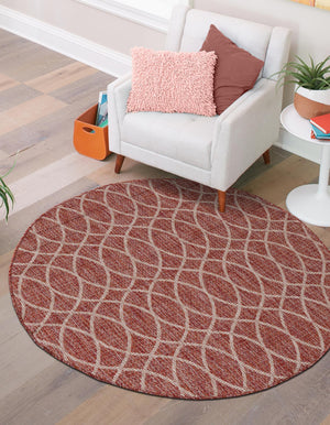 Rust Red 4' 1 x 4' 1 Outdoor Trellis Round Area Rug Weather Resistant for Patio, Deck, Terrace, Balcony, Porch Geometric Design Water Safe Outside Carpet for Sale at Rug Engine