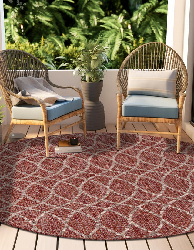 Rust Red 4' 1 x 4' 1 Outdoor Trellis Round Area Rug Weather Resistant for Patio, Deck, Terrace, Balcony, Porch Geometric Design Water Safe Outside Carpet for Sale at Rug Engine