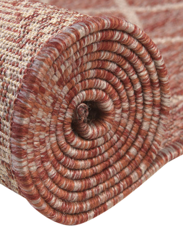 Rust Red 3' 1 x 3' 1 Outdoor Trellis Round Area Rug Weather Resistant for Patio, Deck, Terrace, Balcony, Porch Geometric Design Water Safe Outside Carpet for Sale at Rug Engine
