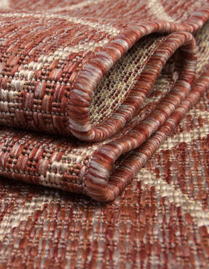 Rust Red 3' 1 x 3' 1 Outdoor Trellis Round Area Rug Weather Resistant for Patio, Deck, Terrace, Balcony, Porch Geometric Design Water Safe Outside Carpet for Sale at Rug Engine