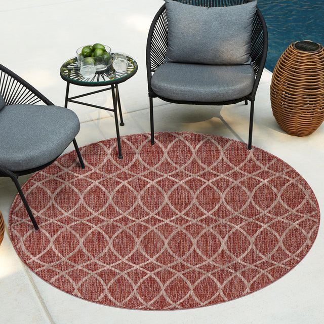 Rust Red 3' 1 x 3' 1 Outdoor Trellis Round Area Rug Weather Resistant for Patio, Deck, Terrace, Balcony, Porch Geometric Design Water Safe Outside Carpet for Sale at Rug Engine