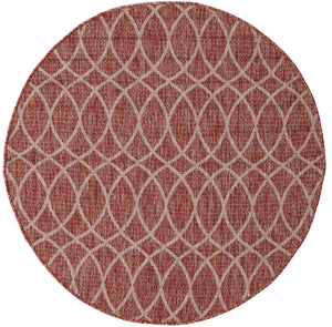 Rust Red 4' 1 x 4' 1 Outdoor Trellis Round Area Rug Weather Resistant for Patio, Deck, Terrace, Balcony, Porch Geometric Design Water Safe Outside Carpet for Sale at Rug Engine