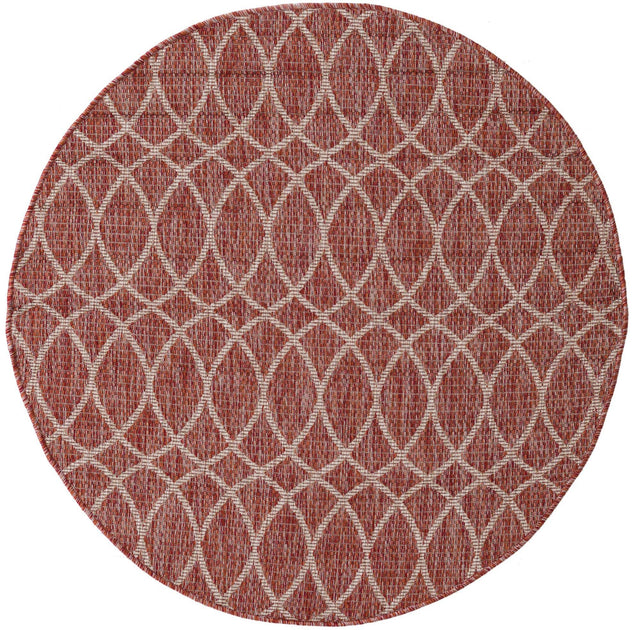 Rust Red 4' 1 x 4' 1 Outdoor Trellis Round Area Rug Weather Resistant for Patio, Deck, Terrace, Balcony, Porch Geometric Design Water Safe Outside Carpet for Sale at Rug Engine
