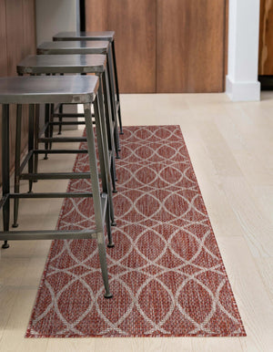 Rust Red 2' 7 x 10' Outdoor Trellis Runner Area Rug Weather Resistant for Patio, Deck, Terrace, Balcony, Porch Geometric Design Water Safe Outside Carpet for Sale at Rug Engine