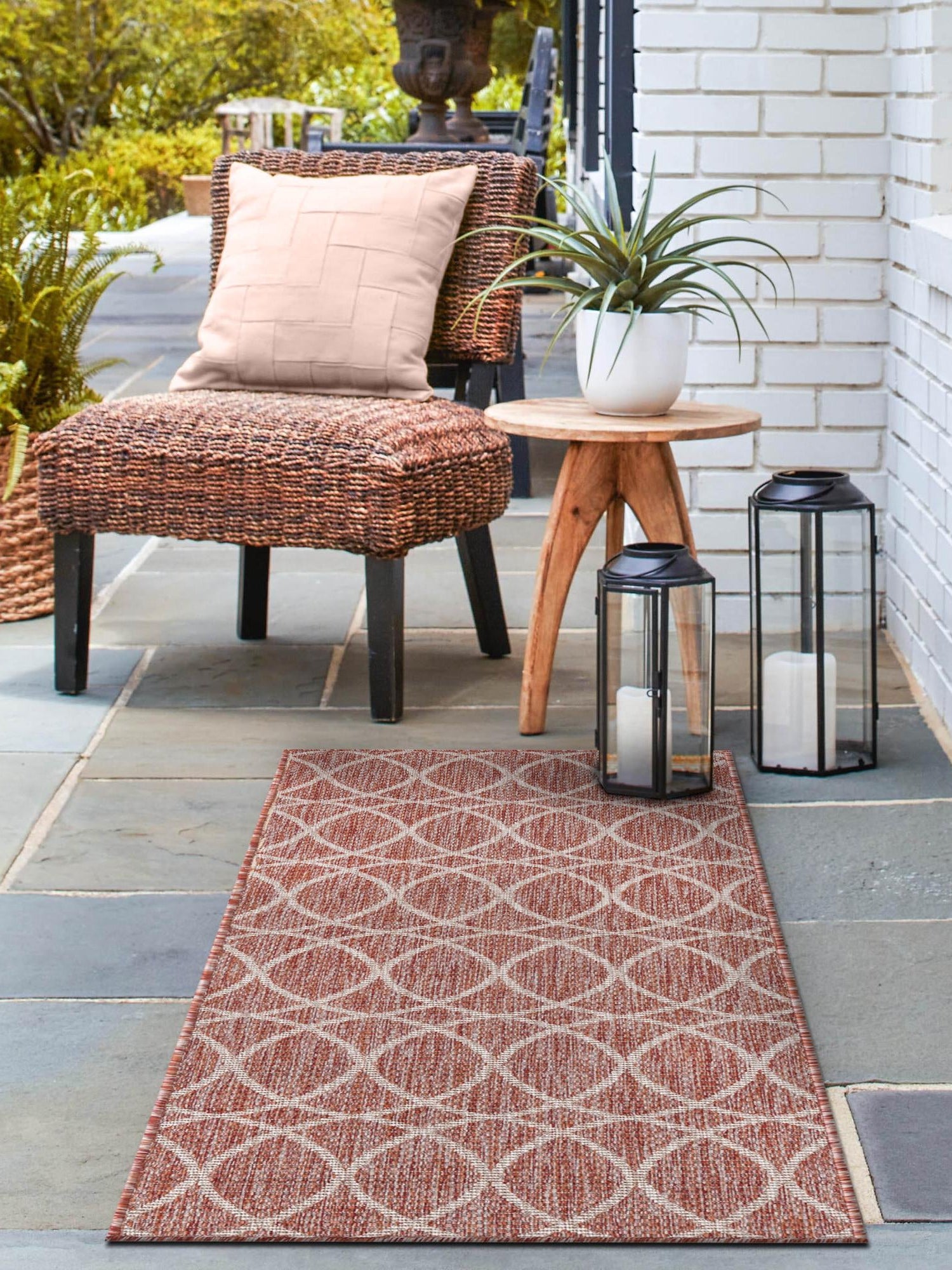 Rust Red 2' x 8' Outdoor Trellis Runner Area Rug Weather Resistant for Patio, Deck, Terrace, Balcony, Porch Geometric Design Water Safe Outside Carpet for Sale at Rug Engine