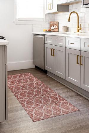 Rust Red 2' 7 x 10' Outdoor Trellis Runner Area Rug Weather Resistant for Patio, Deck, Terrace, Balcony, Porch Geometric Design Water Safe Outside Carpet for Sale at Rug Engine