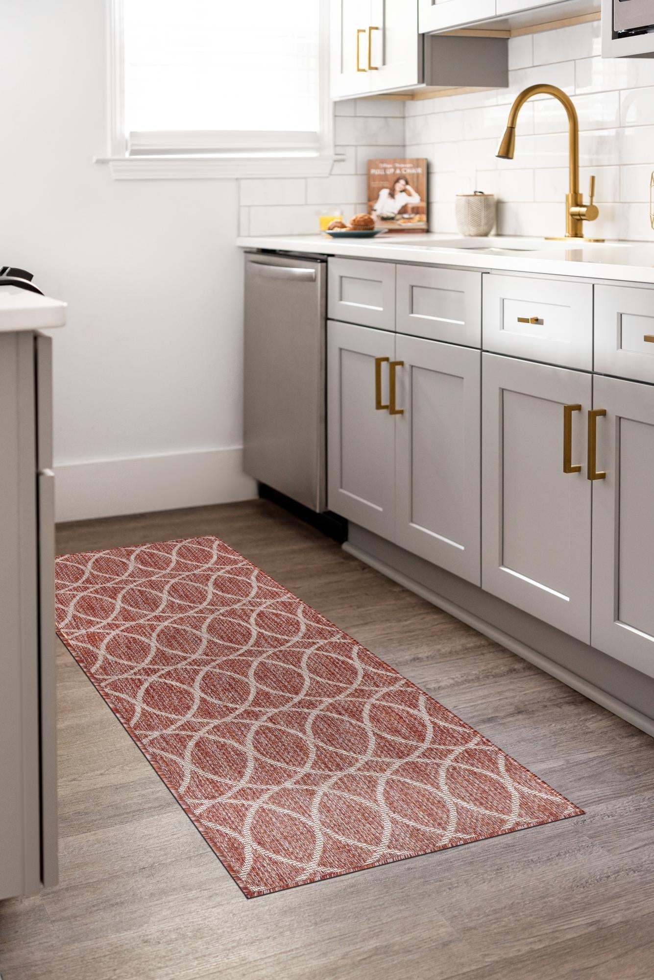 Rust Red 2' x 8' Outdoor Trellis Runner Area Rug Weather Resistant for Patio, Deck, Terrace, Balcony, Porch Geometric Design Water Safe Outside Carpet for Sale at Rug Engine