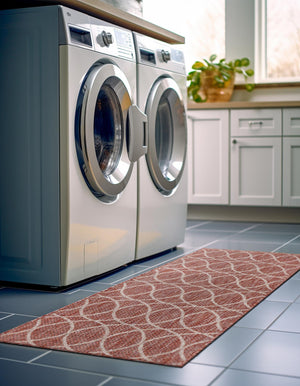 Rust Red 2' x 8' Outdoor Trellis Runner Area Rug Weather Resistant for Patio, Deck, Terrace, Balcony, Porch Geometric Design Water Safe Outside Carpet for Sale at Rug Engine