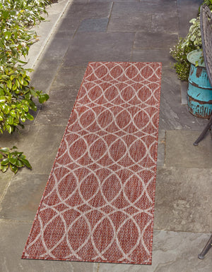 Rust Red 2' x 6' 1 Outdoor Trellis Runner Area Rug Weather Resistant for Patio, Deck, Terrace, Balcony, Porch Geometric Design Water Safe Outside Carpet for Sale at Rug Engine
