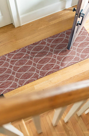 Rust Red 2' x 6' 1 Outdoor Trellis Runner Area Rug Weather Resistant for Patio, Deck, Terrace, Balcony, Porch Geometric Design Water Safe Outside Carpet for Sale at Rug Engine