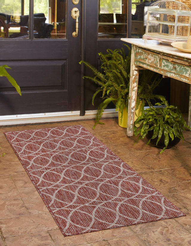 Rust Red 2' 7 x 10' Outdoor Trellis Runner Area Rug Weather Resistant for Patio, Deck, Terrace, Balcony, Porch Geometric Design Water Safe Outside Carpet for Sale at Rug Engine