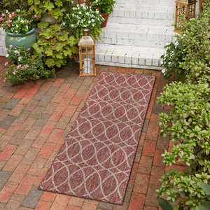 Rust Red 2' 7 x 10' Outdoor Trellis Runner Area Rug Weather Resistant for Patio, Deck, Terrace, Balcony, Porch Geometric Design Water Safe Outside Carpet for Sale at Rug Engine