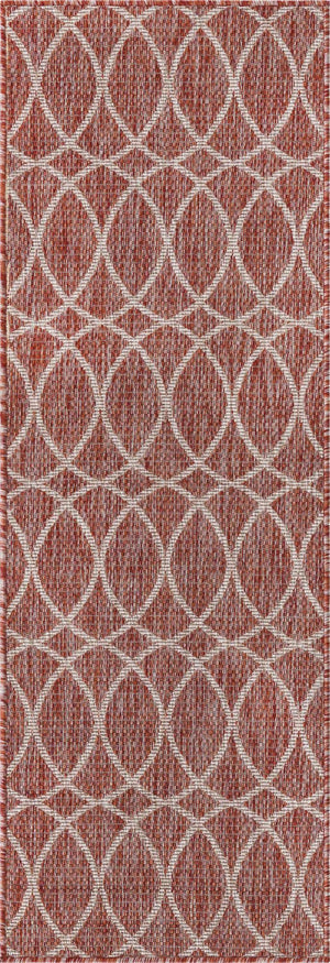 Rust Red 2' x 6' 1 Outdoor Trellis Runner Area Rug Weather Resistant for Patio, Deck, Terrace, Balcony, Porch Geometric Design Water Safe Outside Carpet for Sale at Rug Engine