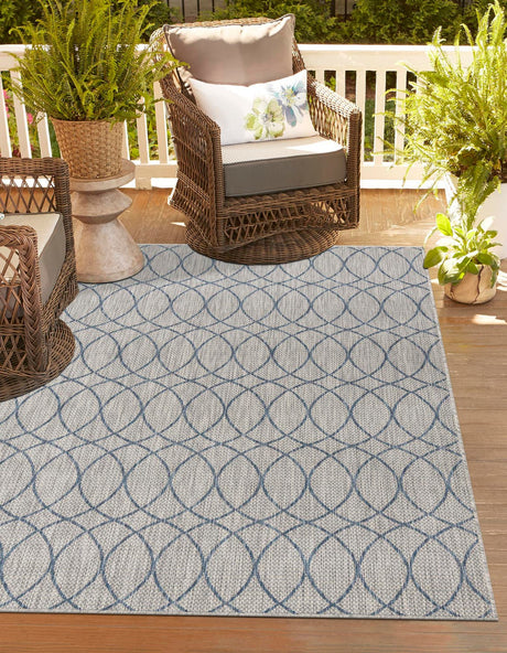 Gray Blue 10' x 14' Outdoor Trellis Rectangle Rug