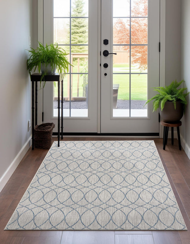 Gray Blue 10' x 14' Outdoor Trellis Rectangle Rug