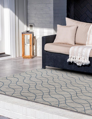 Gray Blue 10' x 14' Outdoor Trellis Rectangle Rug