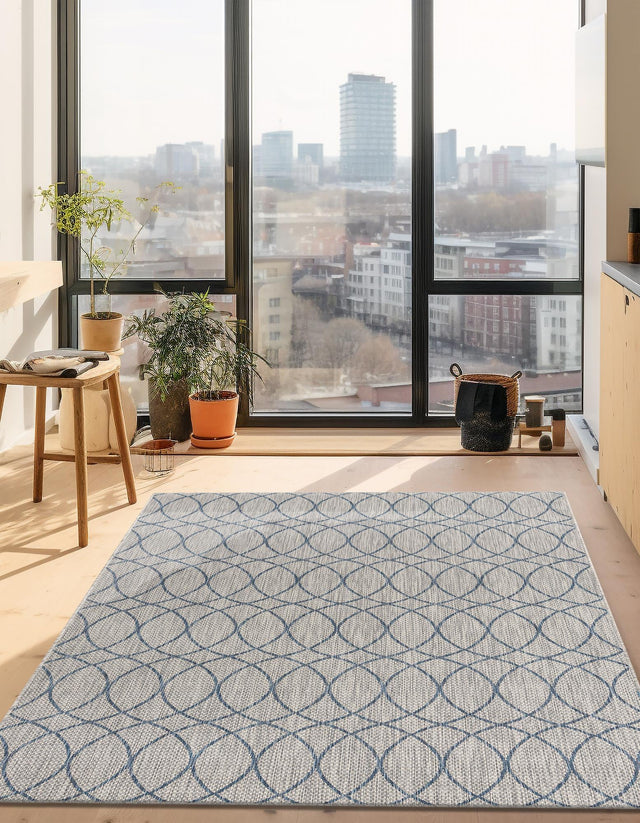 Gray Blue 4' x 6' Outdoor Trellis Rectangle Area Rug Weather Resistant for Patio, Deck, Terrace, Balcony, Porch Geometric Design Water Safe Outside Carpet for Sale at Rug Engine