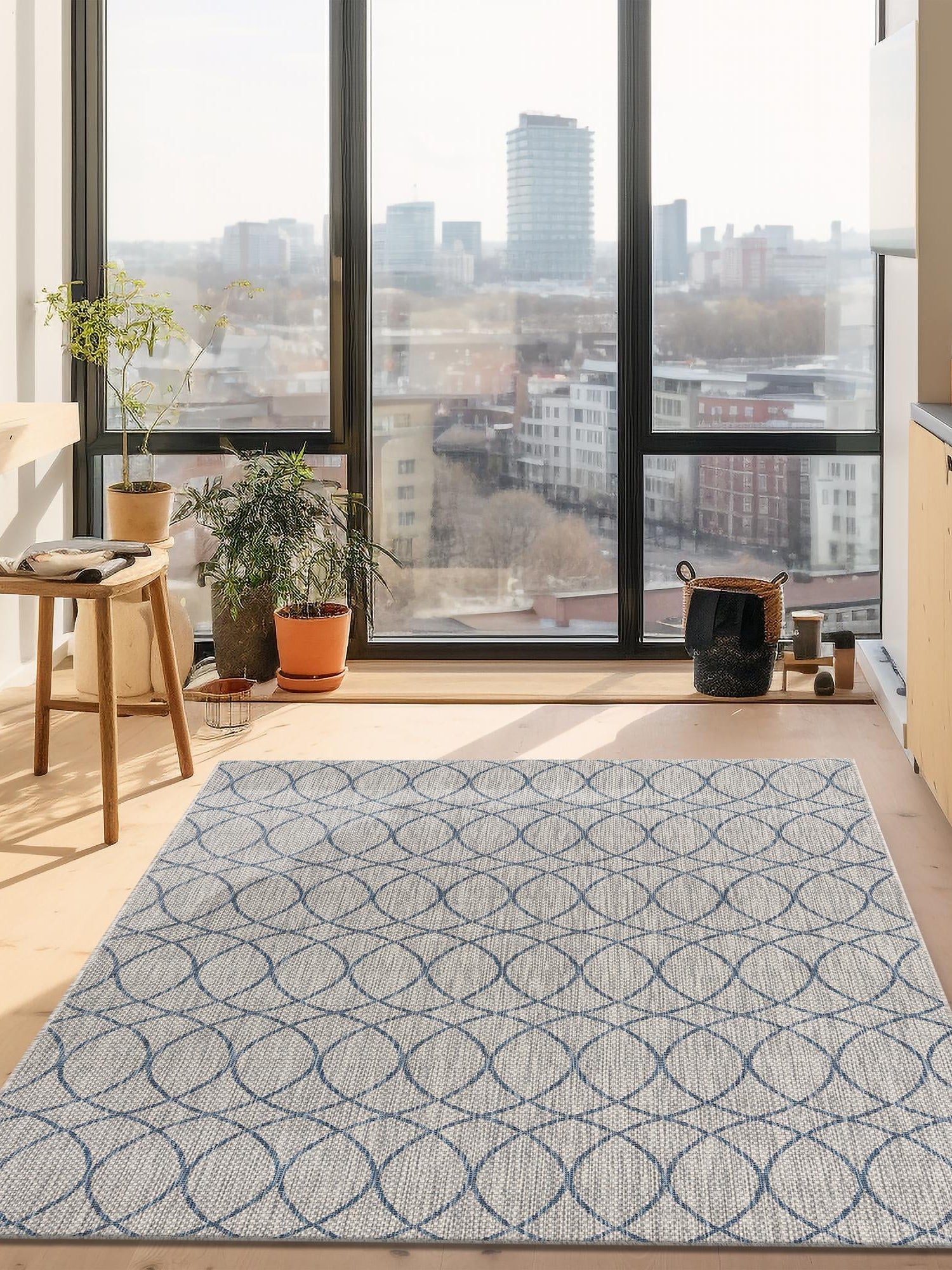 Gray Blue 8' x 11' Outdoor Trellis Rectangle Area Rug Weather Resistant for Patio, Deck, Terrace, Balcony, Porch Geometric Design Water Safe Outside Carpet for Sale at Rug Engine