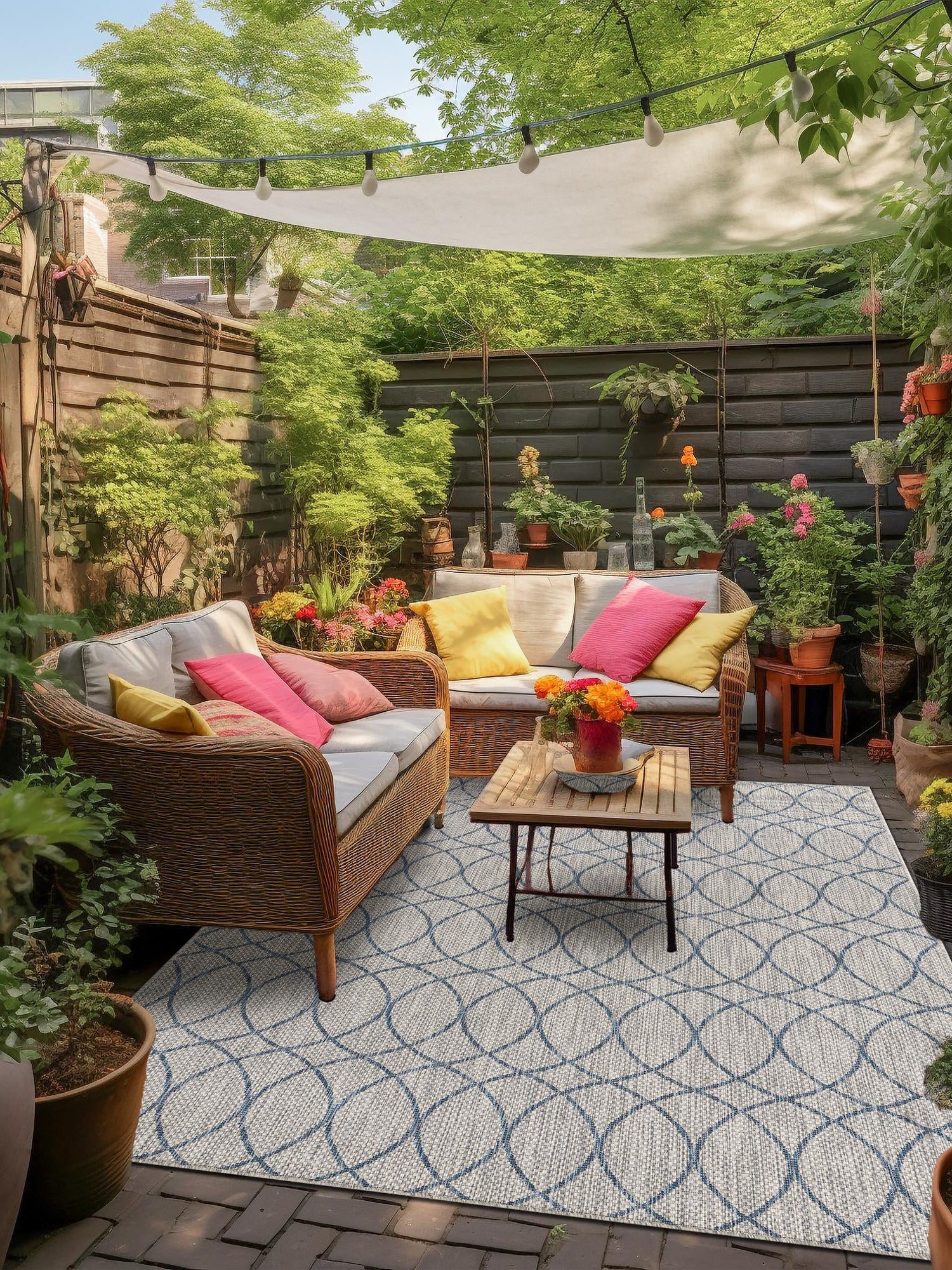 Gray Blue 4' x 6' Outdoor Trellis Rectangle Area Rug Weather Resistant for Patio, Deck, Terrace, Balcony, Porch Geometric Design Water Safe Outside Carpet for Sale at Rug Engine