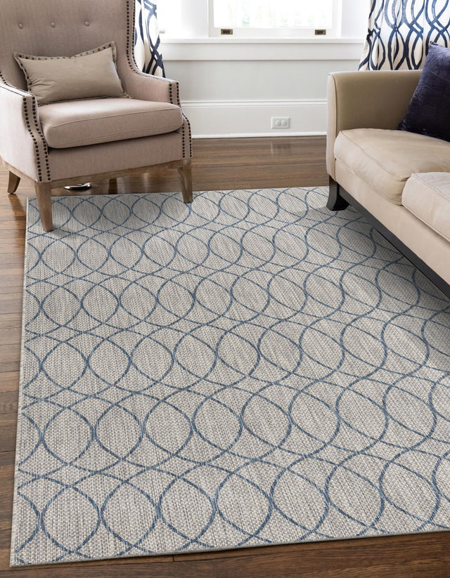 Gray Blue 10' x 14' Outdoor Trellis Rectangle Rug