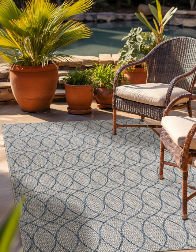 Gray Blue 4' x 6' Outdoor Trellis Rectangle Area Rug Weather Resistant for Patio, Deck, Terrace, Balcony, Porch Geometric Design Water Safe Outside Carpet for Sale at Rug Engine