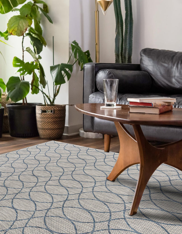 Gray Blue 10' x 14' Outdoor Trellis Rectangle Rug