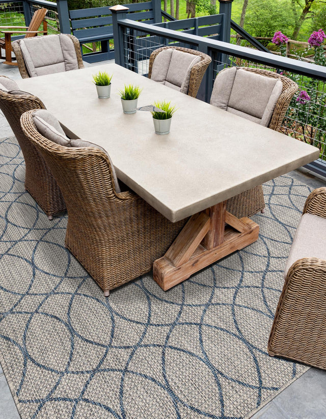 Gray Blue 10' x 14' Outdoor Trellis Rectangle Rug