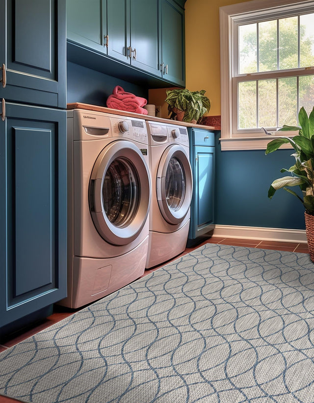Gray Blue 10' x 14' Outdoor Trellis Rectangle Rug