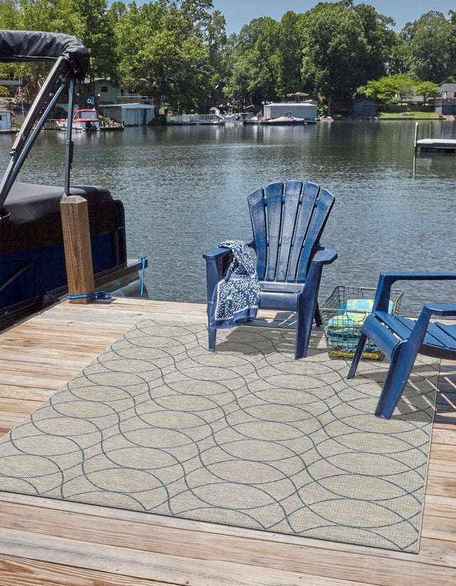 Gray Blue 10' x 10' Outdoor Trellis Square Area Rug Weather Resistant for Patio, Deck, Terrace, Balcony, Porch Geometric Design Water Safe Outside Carpet for Sale at Rug Engine