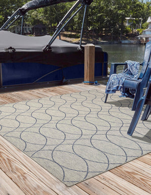 Gray Blue 10' x 10' Outdoor Trellis Square Area Rug Weather Resistant for Patio, Deck, Terrace, Balcony, Porch Geometric Design Water Safe Outside Carpet for Sale at Rug Engine