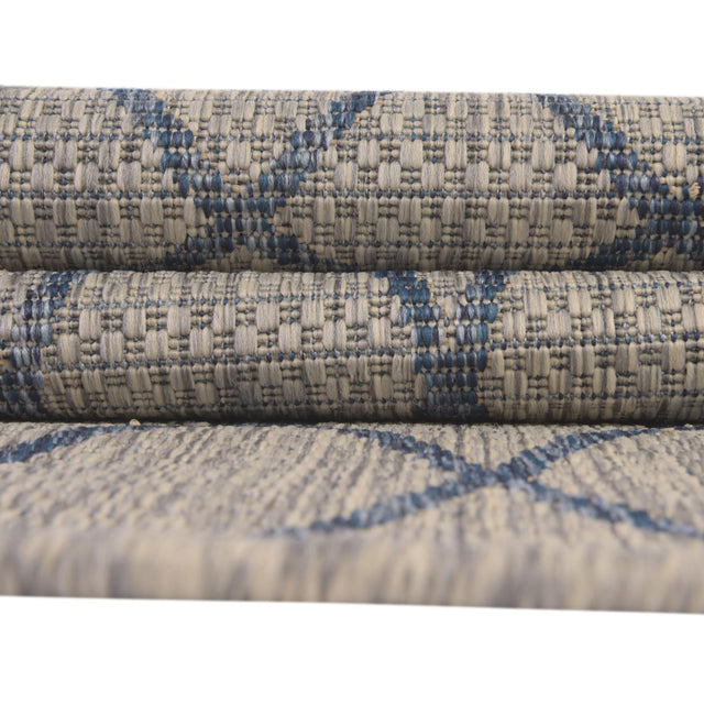 Gray Blue 10' x 10' Outdoor Trellis Square Area Rug Weather Resistant for Patio, Deck, Terrace, Balcony, Porch Geometric Design Water Safe Outside Carpet for Sale at Rug Engine