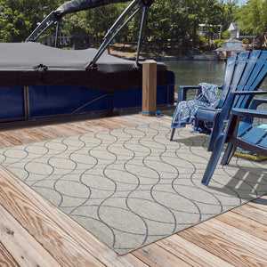 Gray Blue 10' x 10' Outdoor Trellis Square Area Rug Weather Resistant for Patio, Deck, Terrace, Balcony, Porch Geometric Design Water Safe Outside Carpet for Sale at Rug Engine