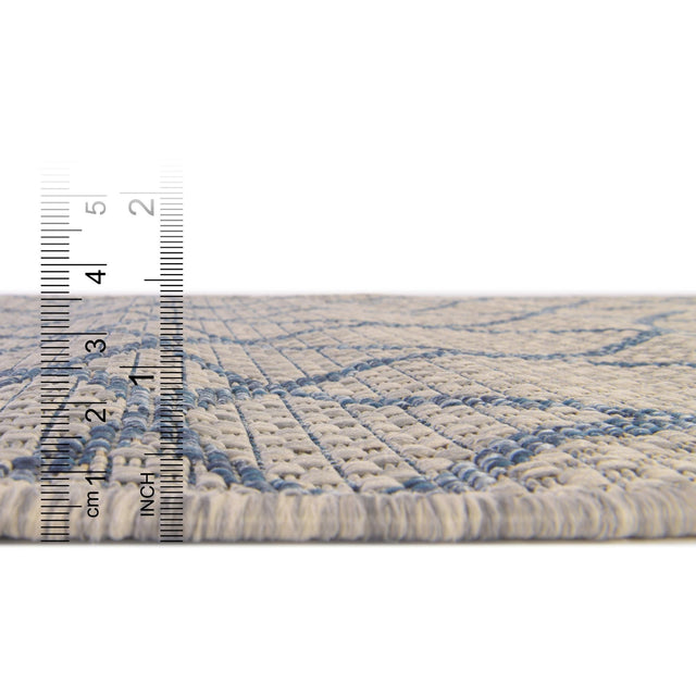 Gray Blue 3' x 3' Outdoor Trellis Round Rug