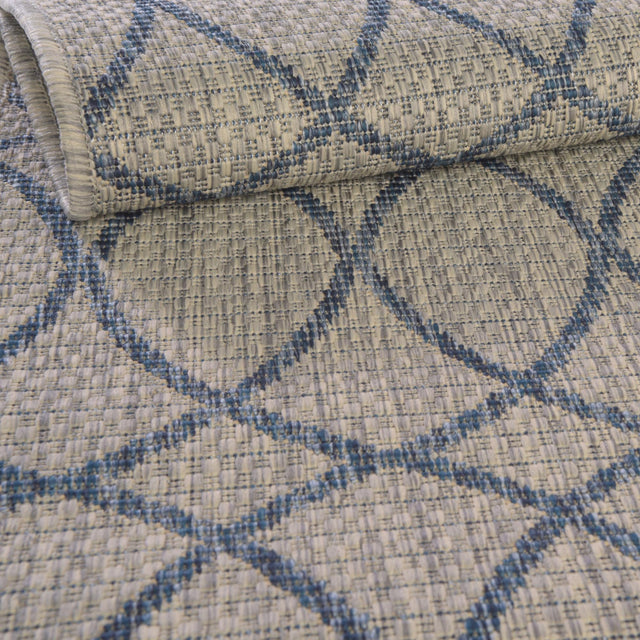 Gray Blue 4' x 4' Outdoor Trellis Round Area Rug Weather Resistant for Patio, Deck, Terrace, Balcony, Porch Geometric Design Water Safe Outside Carpet for Sale at Rug Engine