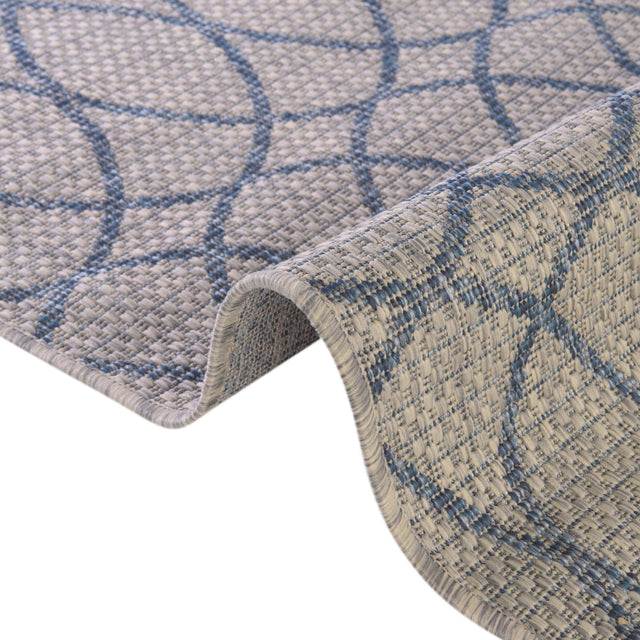 Gray Blue 4' x 4' Outdoor Trellis Round Area Rug Weather Resistant for Patio, Deck, Terrace, Balcony, Porch Geometric Design Water Safe Outside Carpet for Sale at Rug Engine