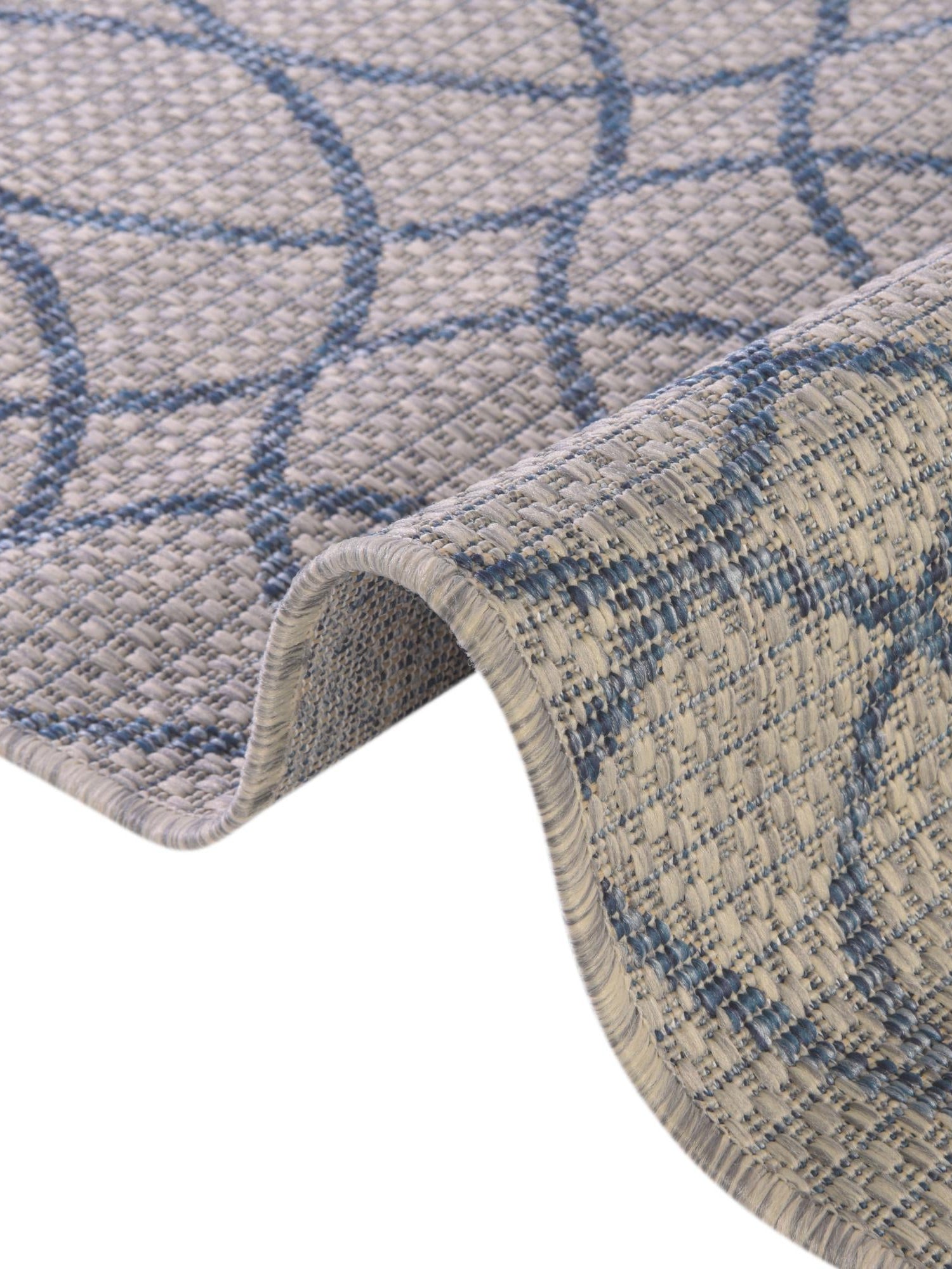 Gray Blue 3' x 3' Outdoor Trellis Round Area Rug Weather Resistant for Patio, Deck, Terrace, Balcony, Porch Geometric Design Water Safe Outside Carpet for Sale at Rug Engine