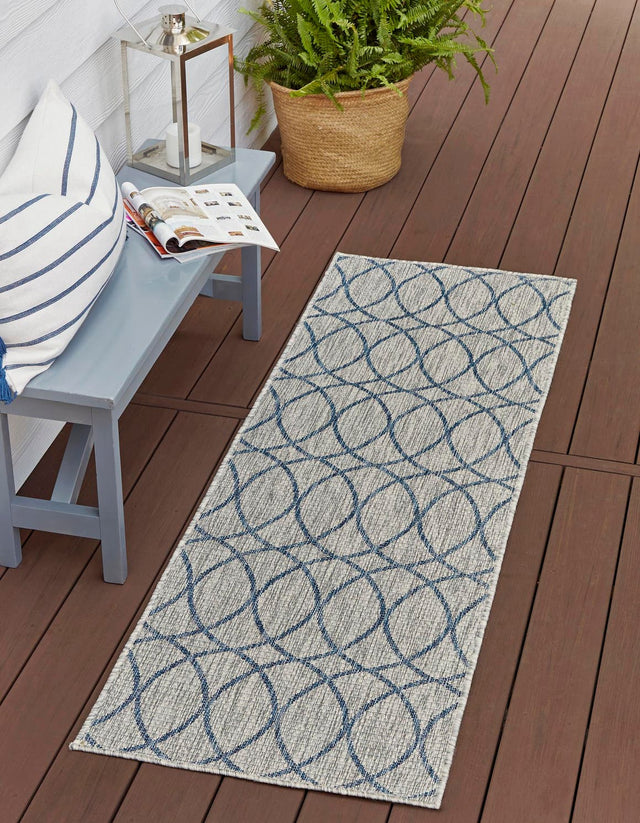 Gray Blue 2' x 7' 10 Outdoor Trellis Runner Area Rug Weather Resistant for Patio, Deck, Terrace, Balcony, Porch Geometric Design Water Safe Outside Carpet for Sale at Rug Engine