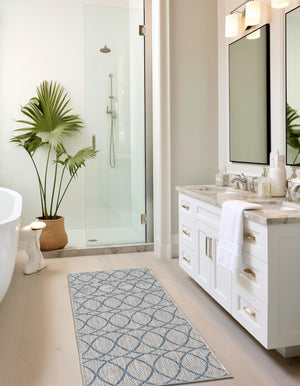 Gray Blue 2' x 6' Outdoor Trellis Runner Rug