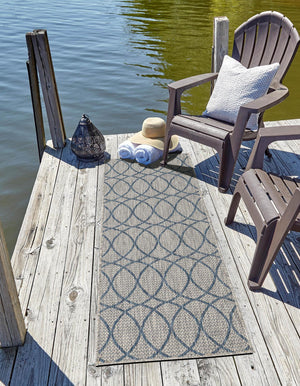 Gray Blue 2' x 7' 10 Outdoor Trellis Runner Area Rug Weather Resistant for Patio, Deck, Terrace, Balcony, Porch Geometric Design Water Safe Outside Carpet for Sale at Rug Engine