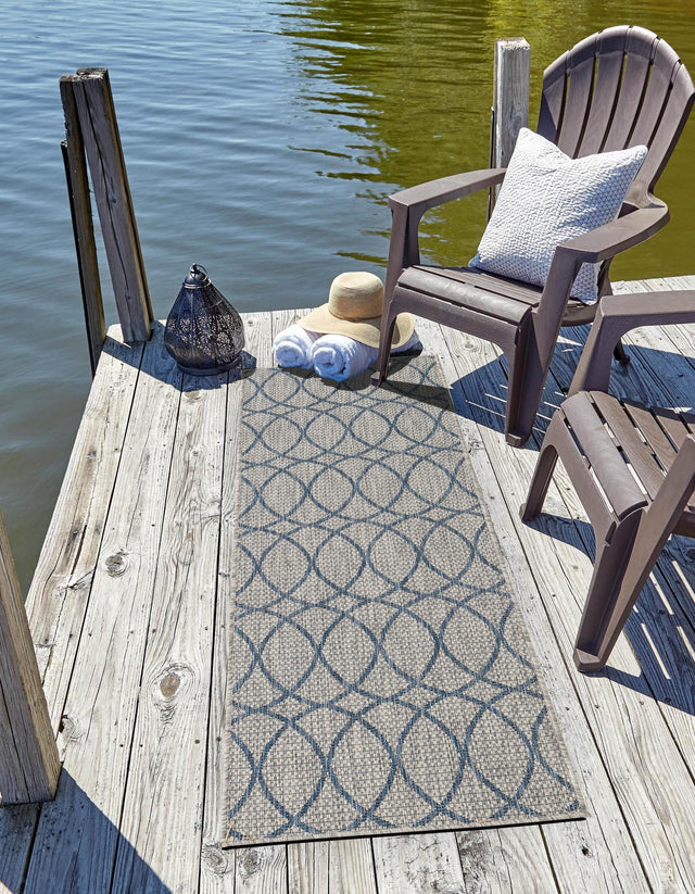 Gray Blue 2' x 7' 10 Outdoor Trellis Runner Area Rug Weather Resistant for Patio, Deck, Terrace, Balcony, Porch Geometric Design Water Safe Outside Carpet for Sale at Rug Engine