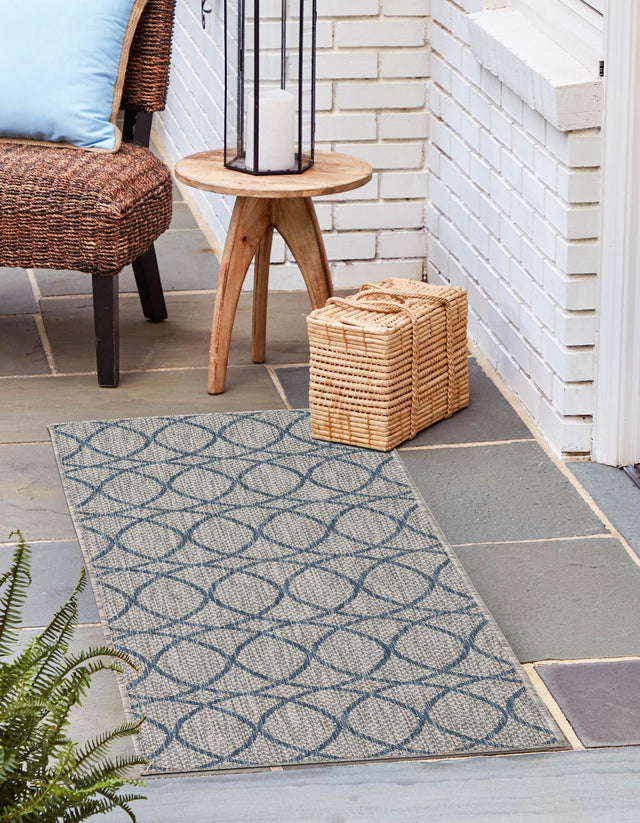 Gray Blue 2' x 7' 10 Outdoor Trellis Runner Area Rug Weather Resistant for Patio, Deck, Terrace, Balcony, Porch Geometric Design Water Safe Outside Carpet for Sale at Rug Engine